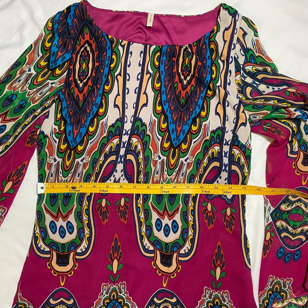 HELLO MISS Women’s Flare Long Sleeve Cut Out Back Botanical Print Dress Size S/M - Picture 5 of 5